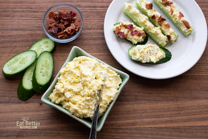 egg butter served with bread and vegetables
