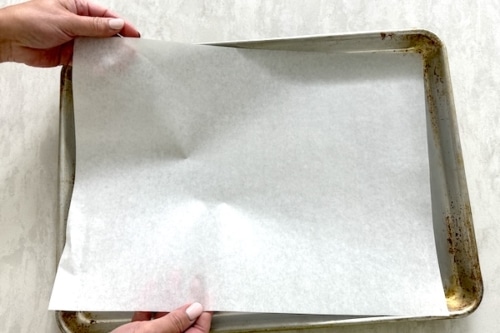 Lining Parchment on baking sheet pan