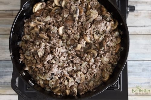 Cooking beef and mushrooms